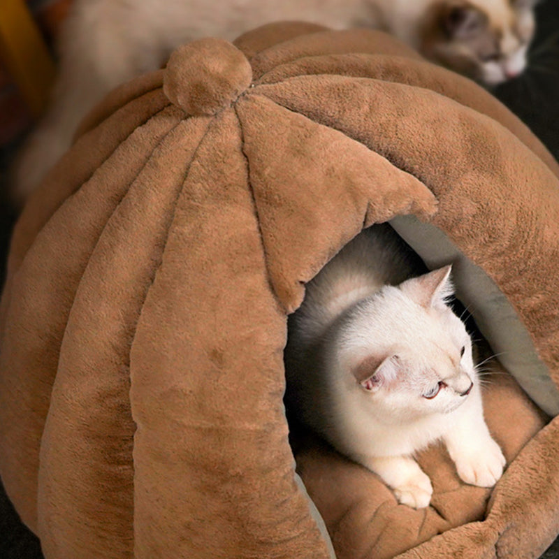 Contemporary Creative Spherical Pumpkin-Shaped Mongolian Yurt Velvet Anti-Slip Dotted Fabric Dog Bed & Cat Bed For Bedroom Cuvalon