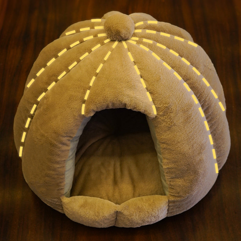 Contemporary Creative Spherical Pumpkin-Shaped Mongolian Yurt Velvet Anti-Slip Dotted Fabric Dog Bed & Cat Bed For Bedroom Cuvalon