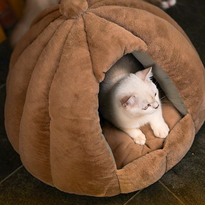 Contemporary Creative Spherical Pumpkin-Shaped Mongolian Yurt Velvet Anti-Slip Dotted Fabric Dog Bed & Cat Bed For Bedroom Cuvalon