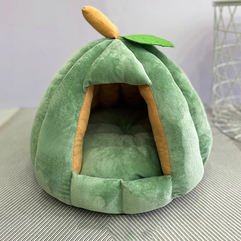 Contemporary Creative Spherical Pumpkin-Shaped Mongolian Yurt Velvet Anti-Slip Dotted Fabric Dog Bed & Cat Bed For Bedroom Cuvalon