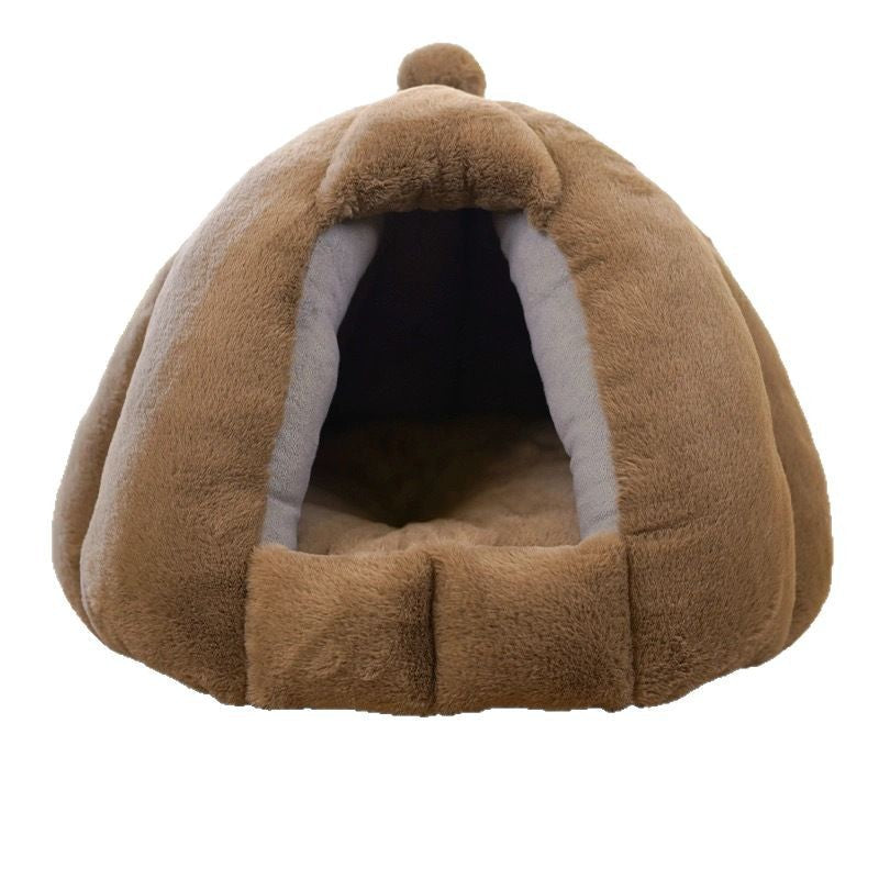 Contemporary Creative Spherical Pumpkin-Shaped Mongolian Yurt Velvet Anti-Slip Dotted Fabric Dog Bed & Cat Bed For Bedroom Cuvalon