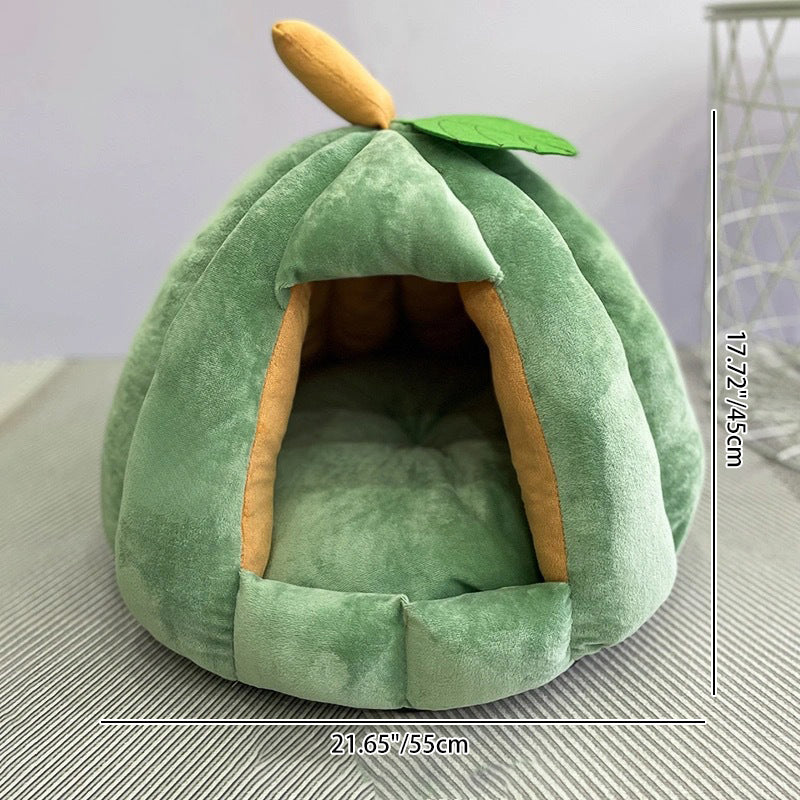 Contemporary Creative Spherical Pumpkin-Shaped Mongolian Yurt Velvet Anti-Slip Dotted Fabric Dog Bed & Cat Bed For Bedroom Cuvalon