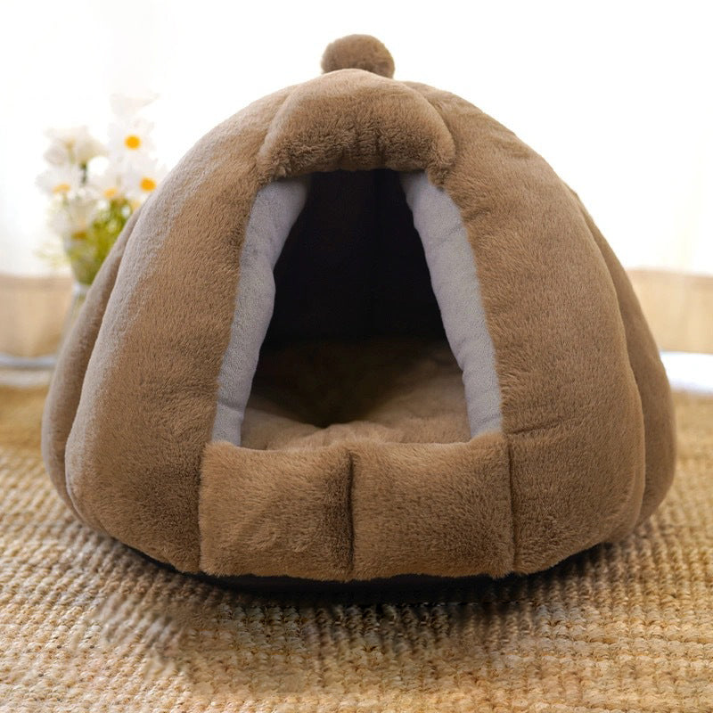 Contemporary Creative Spherical Pumpkin-Shaped Mongolian Yurt Velvet Anti-Slip Dotted Fabric Dog Bed & Cat Bed For Bedroom Cuvalon