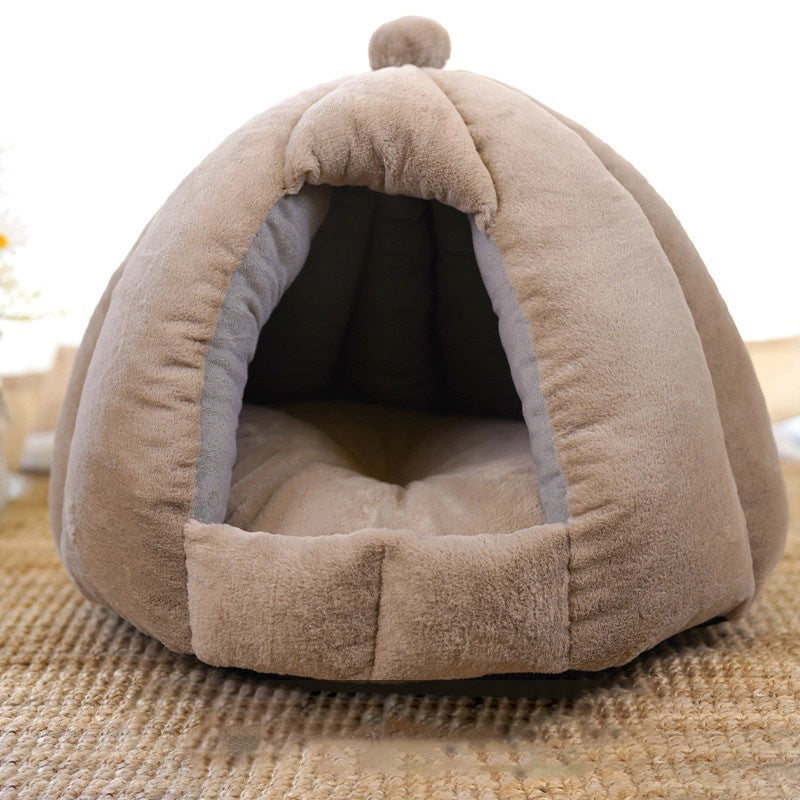 Contemporary Creative Spherical Pumpkin-Shaped Mongolian Yurt Velvet Anti-Slip Dotted Fabric Dog Bed & Cat Bed For Bedroom Cuvalon