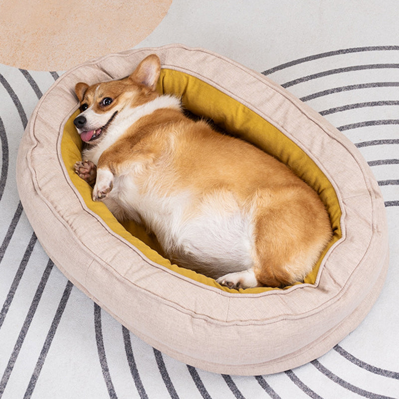 Modern Minimalist Oval Cylindrical Velvet Cotton-Linen Anti-Slip Dotted Fabric Cat Bed & Dog Bed For Bedroom Cuvalon