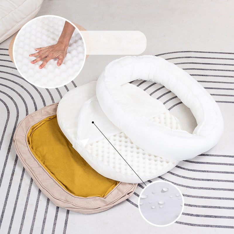 Modern Minimalist Oval Cylindrical Velvet Cotton-Linen Anti-Slip Dotted Fabric Cat Bed & Dog Bed For Bedroom Cuvalon