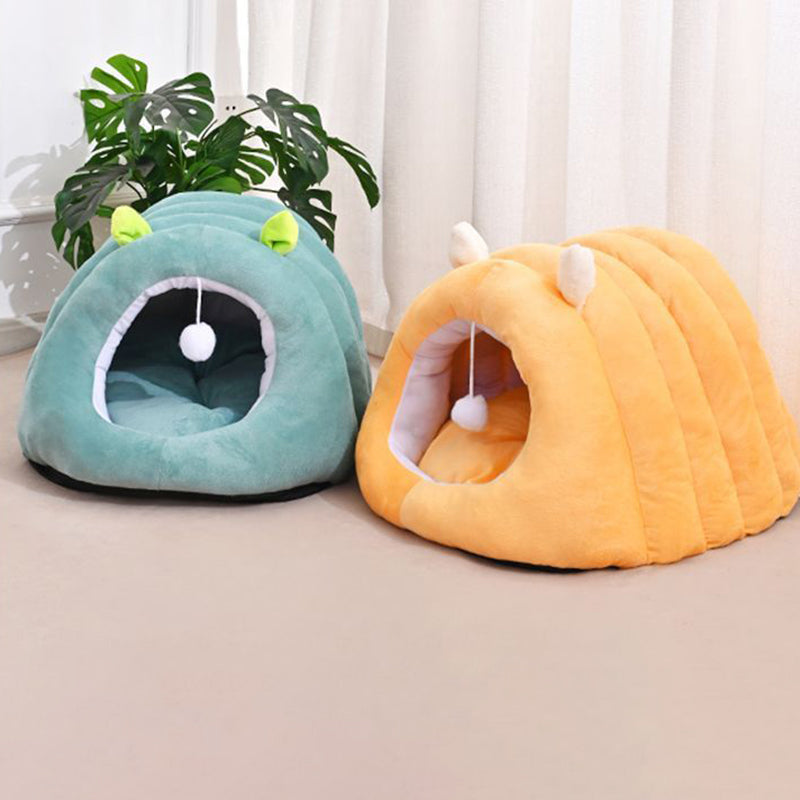 Modern Minimalist Cylindrical Caterpillar Design Velvet Anti-Slip Dotted Fabric Cat Bed Dog Bed With Toy Ball For Bedroom Cuvalon