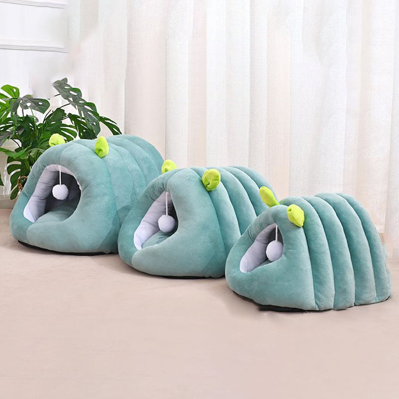 Modern Minimalist Cylindrical Caterpillar Design Velvet Anti-Slip Dotted Fabric Cat Bed Dog Bed With Toy Ball For Bedroom Cuvalon