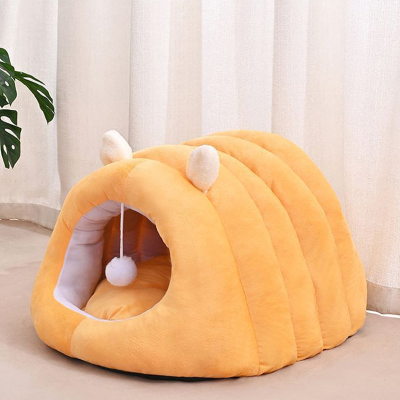 Modern Minimalist Cylindrical Caterpillar Design Velvet Anti-Slip Dotted Fabric Cat Bed Dog Bed With Toy Ball For Bedroom Cuvalon
