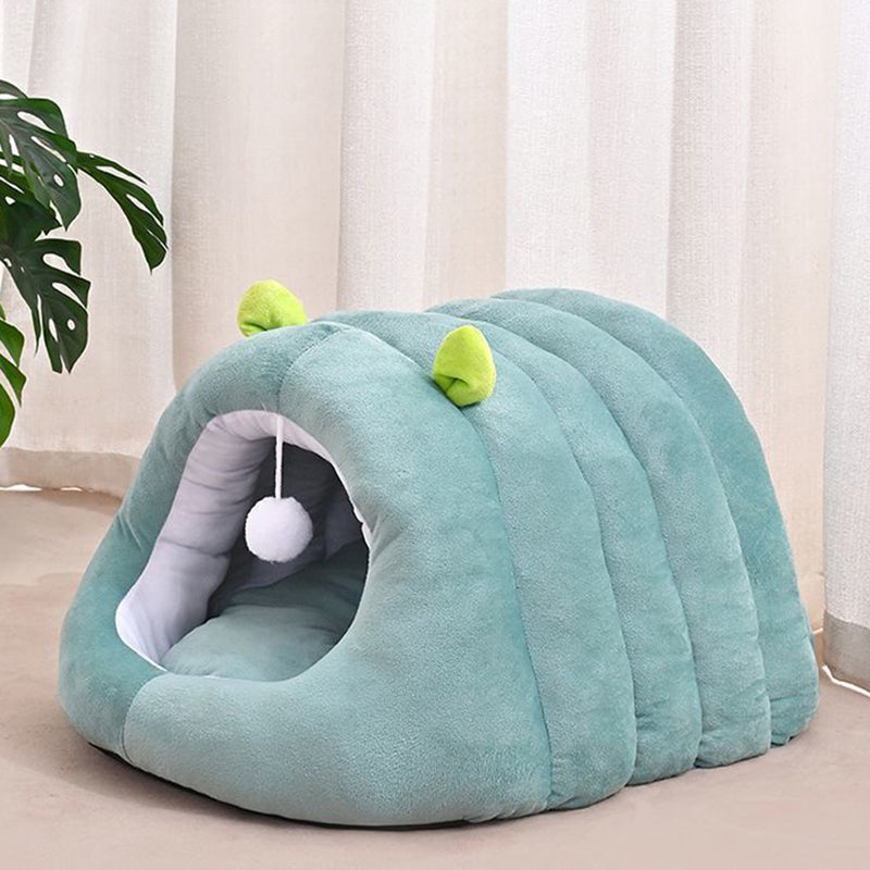 Modern Minimalist Cylindrical Caterpillar Design Velvet Anti-Slip Dotted Fabric Cat Bed Dog Bed With Toy Ball For Bedroom Cuvalon