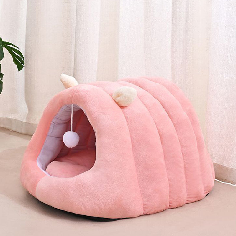 Modern Minimalist Cylindrical Caterpillar Design Velvet Anti-Slip Dotted Fabric Cat Bed Dog Bed With Toy Ball For Bedroom Cuvalon