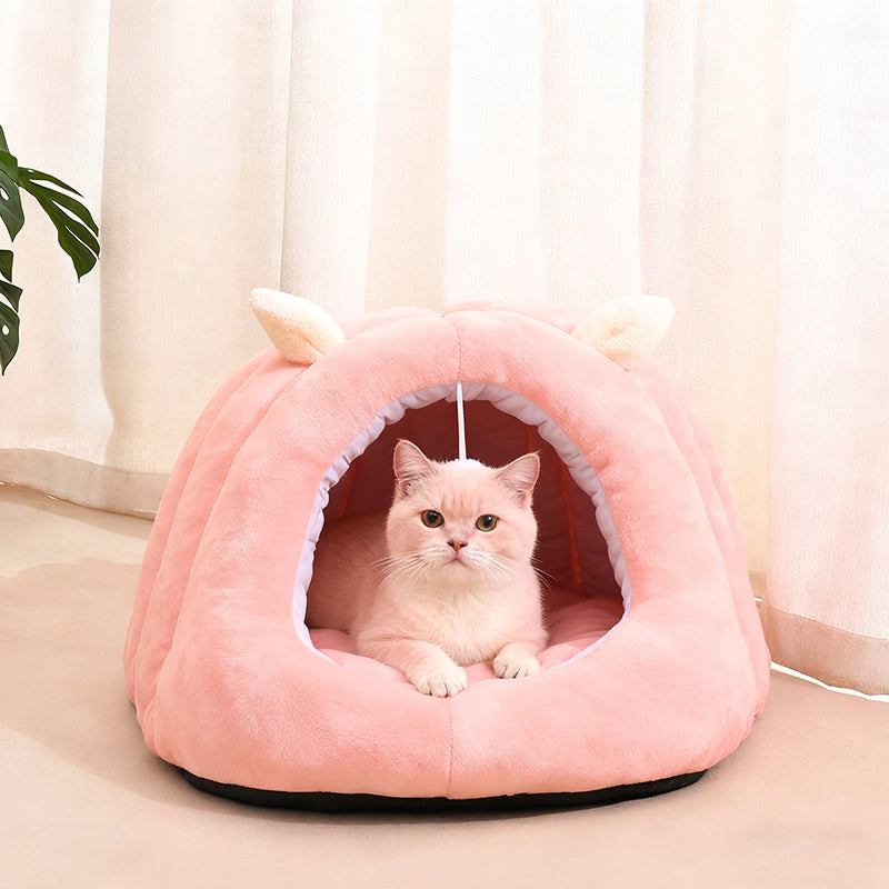 Modern Minimalist Cylindrical Caterpillar Design Velvet Anti-Slip Dotted Fabric Cat Bed Dog Bed With Toy Ball For Bedroom Cuvalon