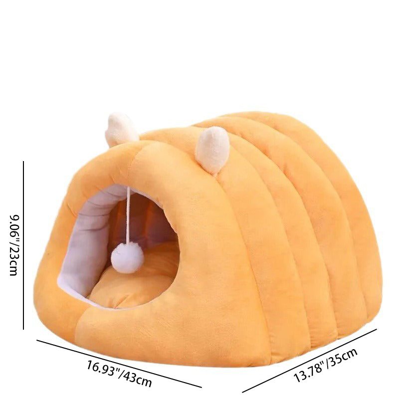 Modern Minimalist Cylindrical Caterpillar Design Velvet Anti-Slip Dotted Fabric Cat Bed Dog Bed With Toy Ball For Bedroom Cuvalon