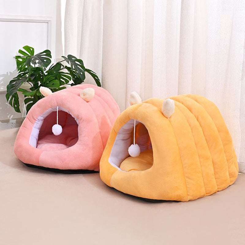 Modern Minimalist Cylindrical Caterpillar Design Velvet Anti-Slip Dotted Fabric Cat Bed Dog Bed With Toy Ball For Bedroom Cuvalon