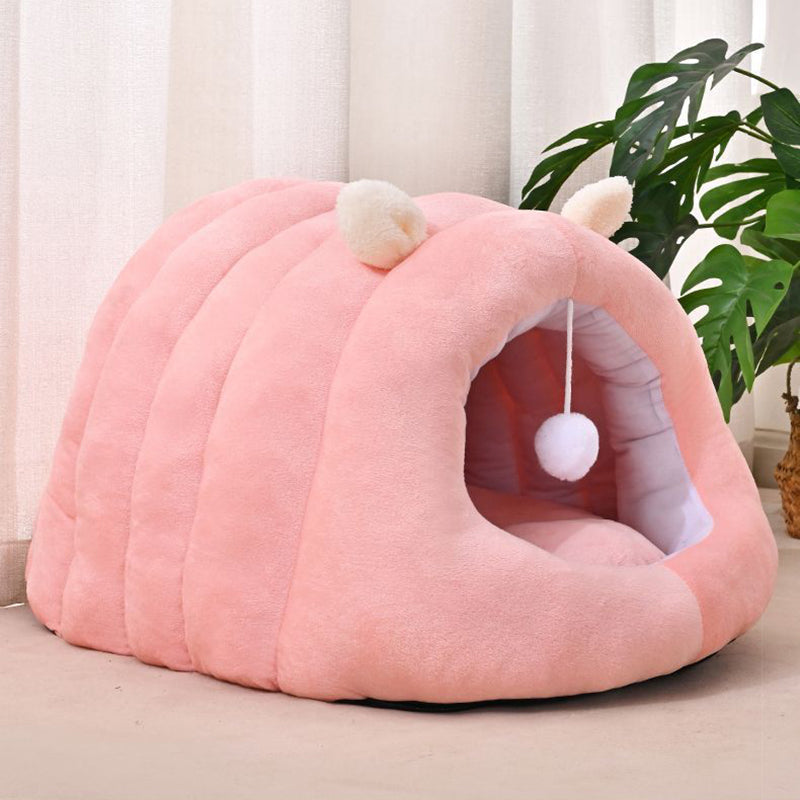 Modern Minimalist Cylindrical Caterpillar Design Velvet Anti-Slip Dotted Fabric Cat Bed Dog Bed With Toy Ball For Bedroom Cuvalon