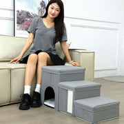 Modern Minimalist Rectangular Stair Steps Tech Fabric Medium Density Fiberboard Oxford Fabric Cat Bed Dog Bed 2-Storage For Bedroom Cuvalon