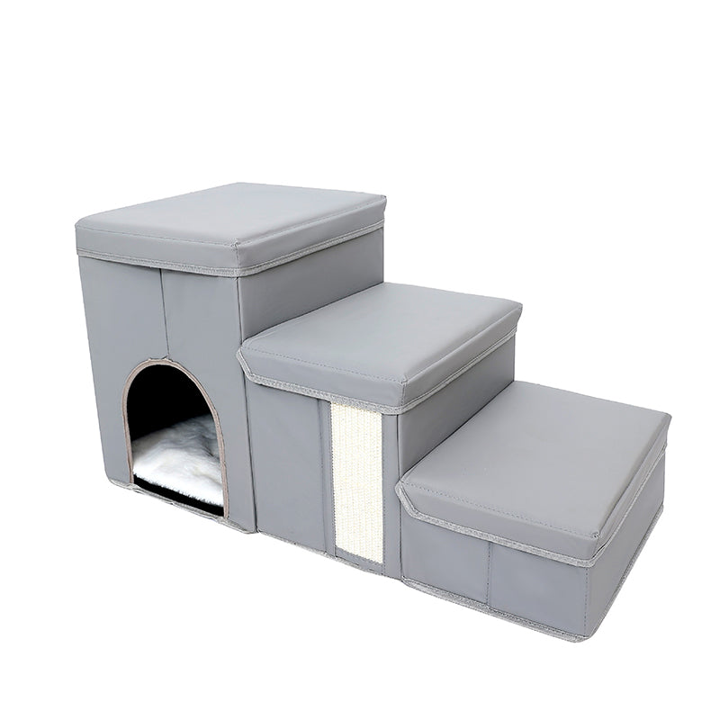 Modern Minimalist Rectangular Stair Steps Tech Fabric Medium Density Fiberboard Oxford Fabric Cat Bed Dog Bed 2-Storage For Bedroom Cuvalon