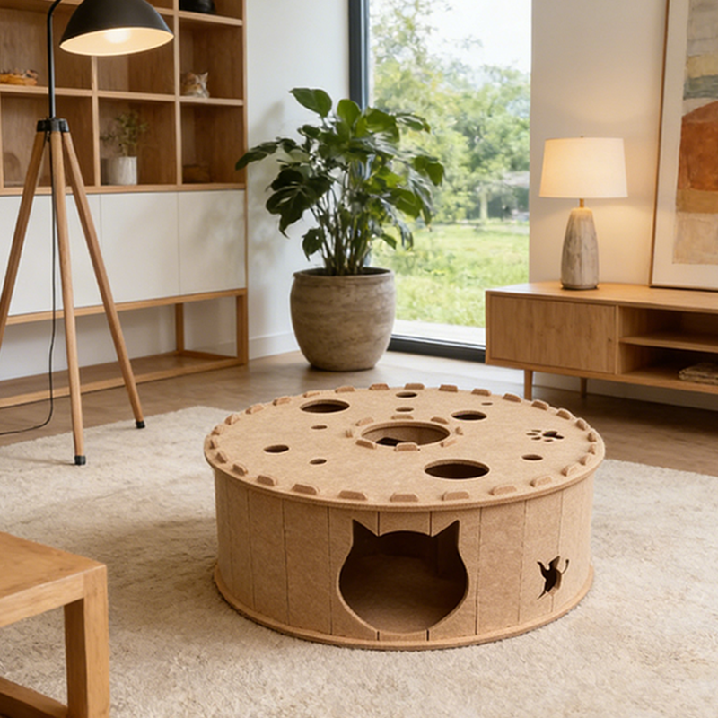 Contemporary Creative Cylindrical Donut-Shaped Porous Design Felt Tunnel Cat Bed For Bedroom Cuvalon