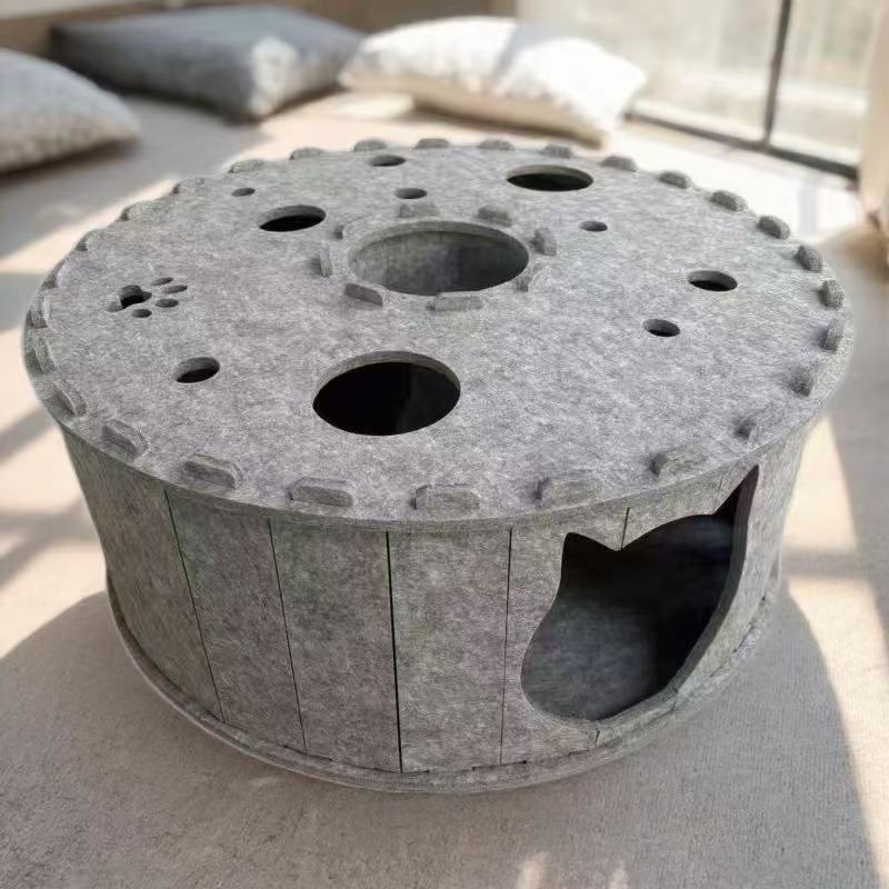Contemporary Creative Cylindrical Donut-Shaped Porous Design Felt Tunnel Cat Bed For Bedroom Cuvalon