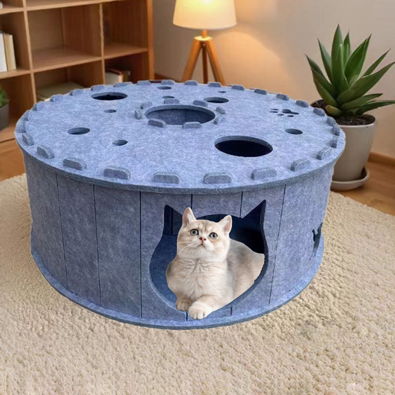 Contemporary Creative Cylindrical Donut-Shaped Porous Design Felt Tunnel Cat Bed For Bedroom Cuvalon