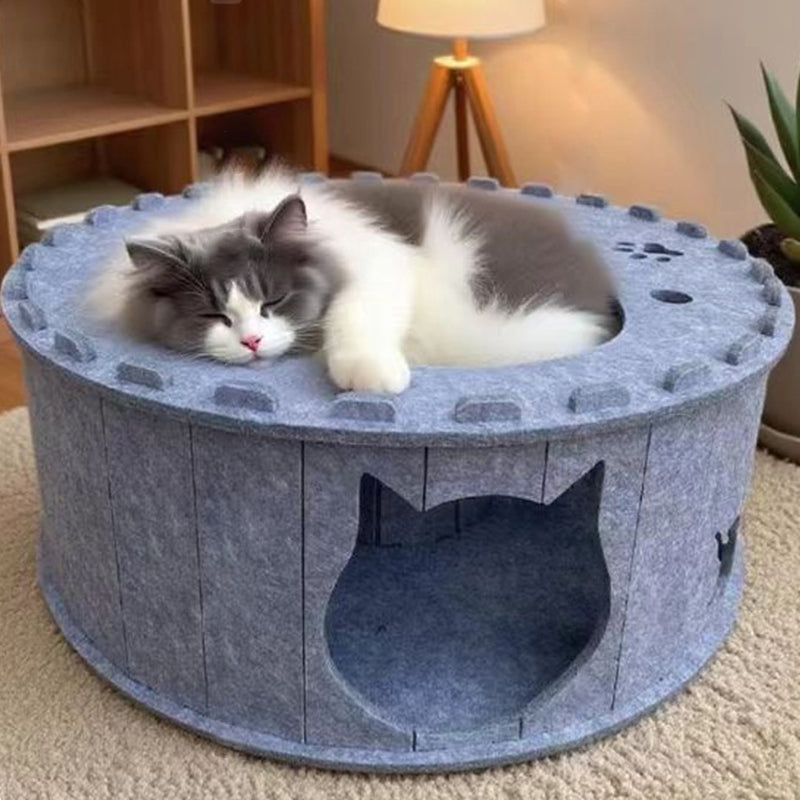 Contemporary Creative Cylindrical Donut-Shaped Porous Design Felt Tunnel Cat Bed For Bedroom Cuvalon