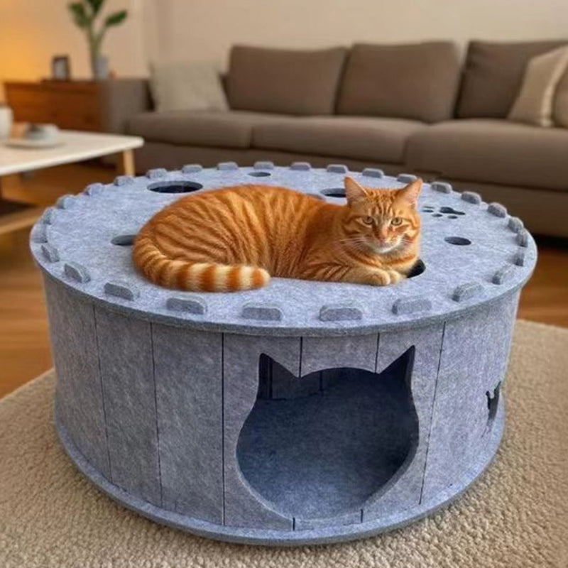 Contemporary Creative Cylindrical Donut-Shaped Porous Design Felt Tunnel Cat Bed For Bedroom Cuvalon