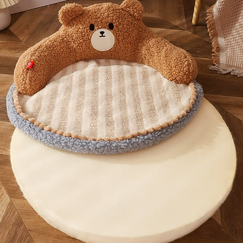 Contemporary Creative Round Bear Design Teddy Fleece Anti-Slip Dotted Oxford Fabric Hugging Cat Bed For Bedroom Cuvalon
