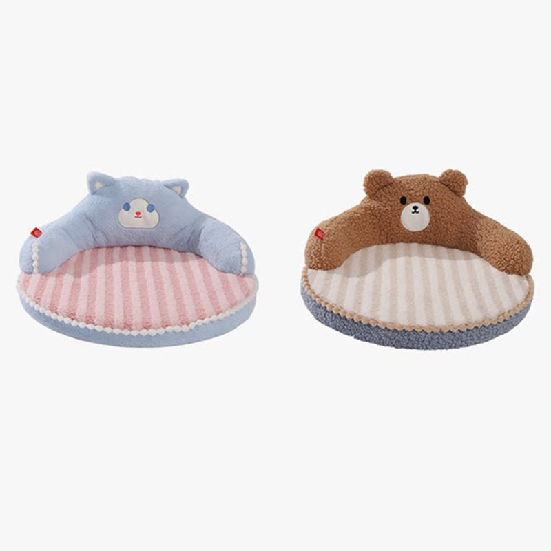 Contemporary Creative Round Bear Design Teddy Fleece Anti-Slip Dotted Oxford Fabric Hugging Cat Bed For Bedroom Cuvalon