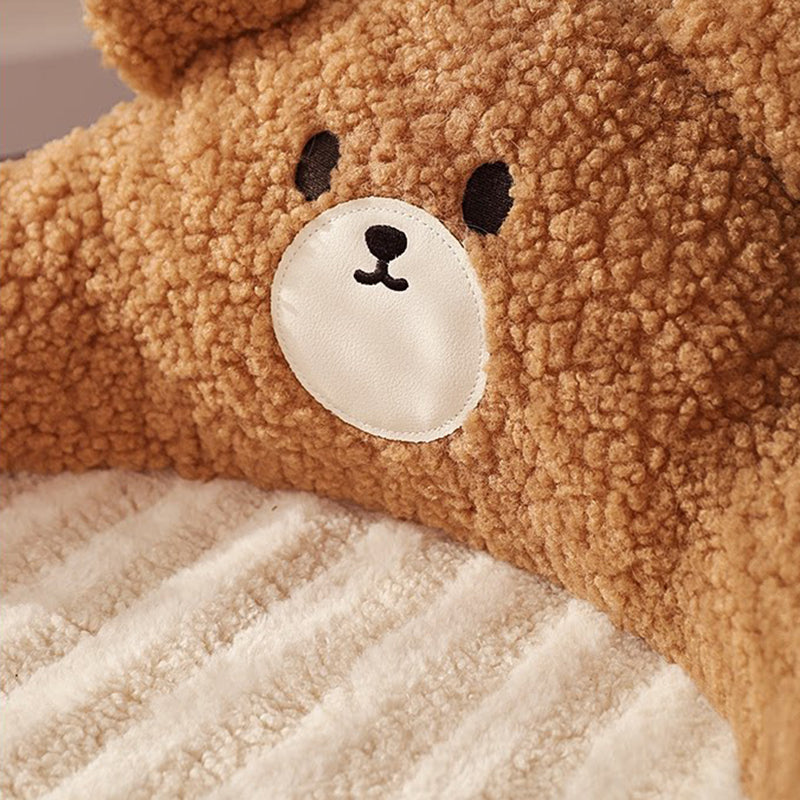Contemporary Creative Round Bear Design Teddy Fleece Anti-Slip Dotted Oxford Fabric Hugging Cat Bed For Bedroom Cuvalon