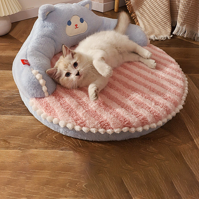 Contemporary Creative Round Bear Design Teddy Fleece Anti-Slip Dotted Oxford Fabric Hugging Cat Bed For Bedroom Cuvalon