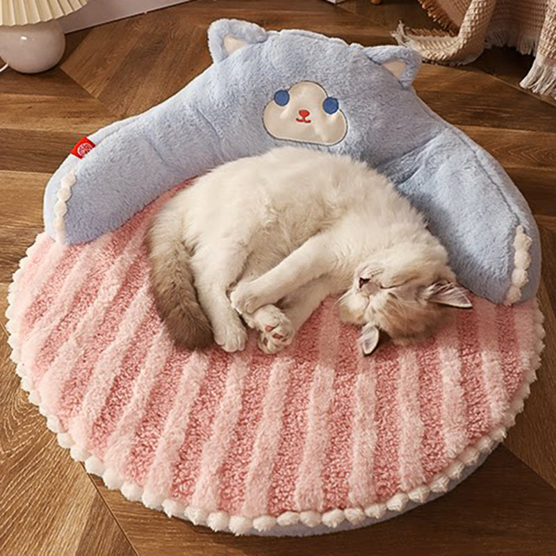 Contemporary Creative Round Bear Design Teddy Fleece Anti-Slip Dotted Oxford Fabric Hugging Cat Bed For Bedroom Cuvalon