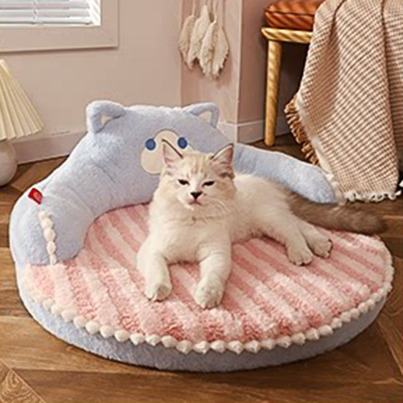 Contemporary Creative Round Bear Design Teddy Fleece Anti-Slip Dotted Oxford Fabric Hugging Cat Bed For Bedroom Cuvalon