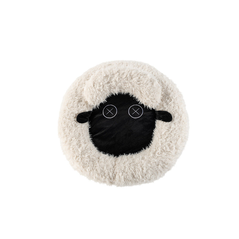 Contemporary Creative Round Lamb Design Plush Anti-Slip Dotted Fabric Cat Bed With Toy Ball For Bedroom Cuvalon