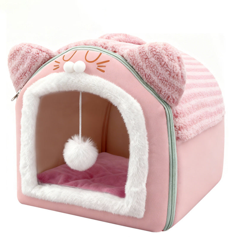 Contemporary Creative Curved Cat Ear Design Velvet Anti-Slip Dotted Fabric Handheld Cat Bed Toy Ball For Bedroom Cuvalon