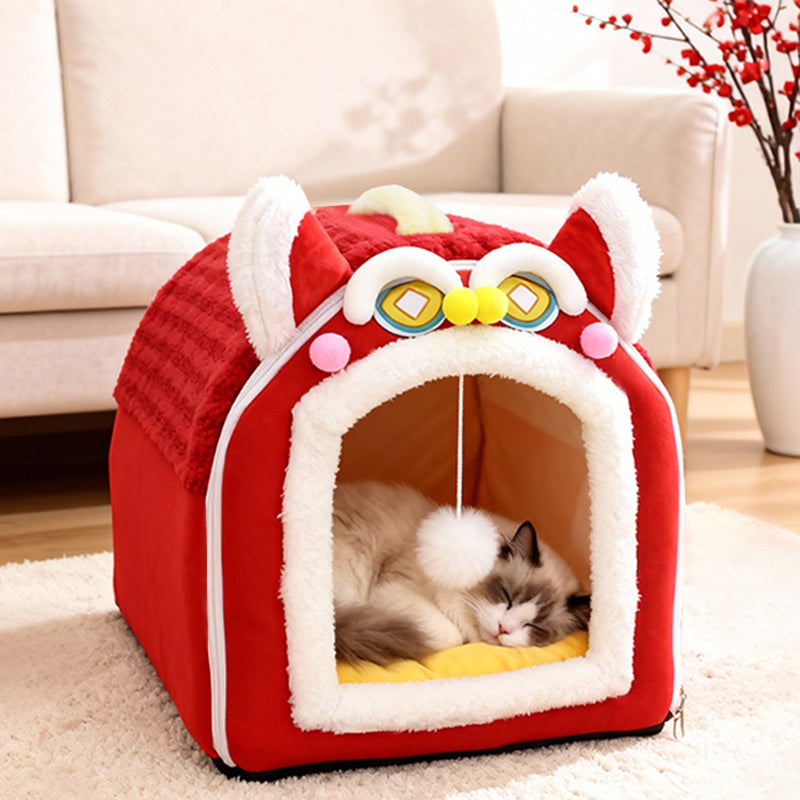 Contemporary Creative Curved Cat Ear Design Velvet Anti-Slip Dotted Fabric Handheld Cat Bed Toy Ball For Bedroom Cuvalon