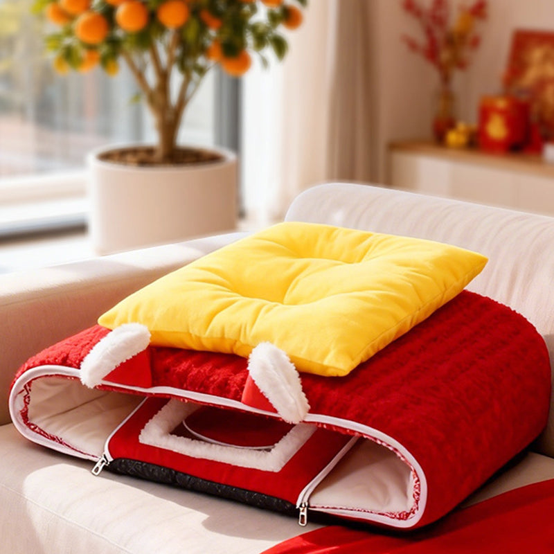 Contemporary Creative Curved Cat Ear Design Velvet Anti-Slip Dotted Fabric Handheld Cat Bed Toy Ball For Bedroom Cuvalon