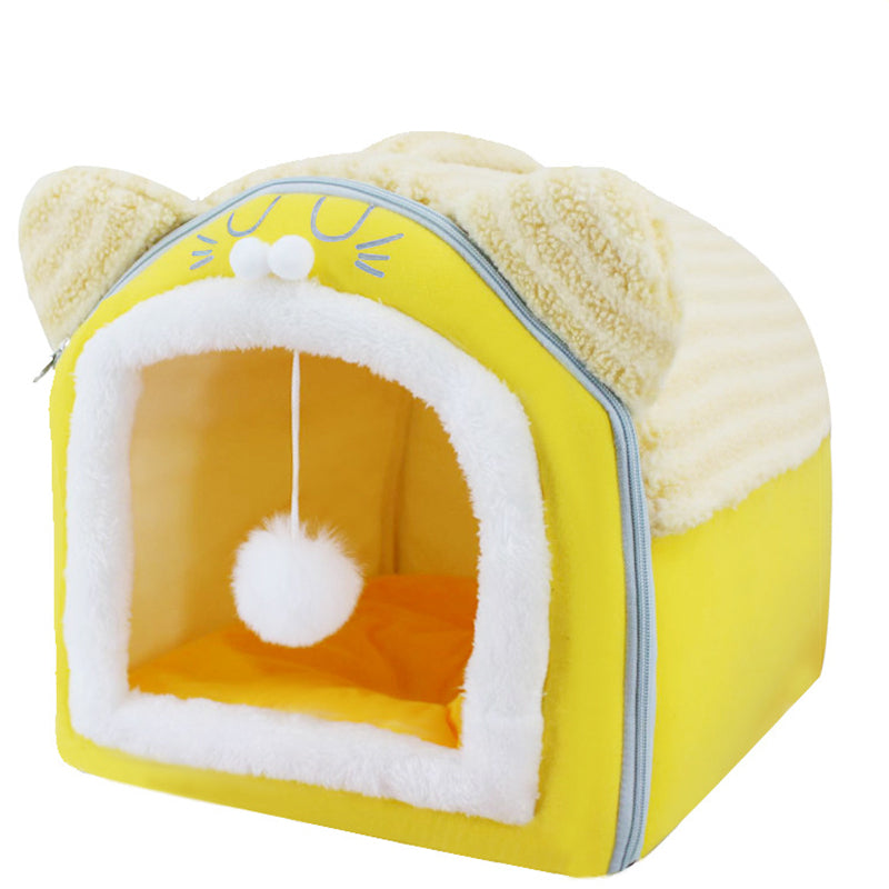 Contemporary Creative Curved Cat Ear Design Velvet Anti-Slip Dotted Fabric Handheld Cat Bed Toy Ball For Bedroom Cuvalon