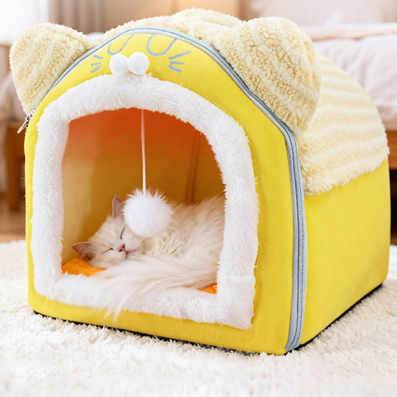 Contemporary Creative Curved Cat Ear Design Velvet Anti-Slip Dotted Fabric Handheld Cat Bed Toy Ball For Bedroom Cuvalon