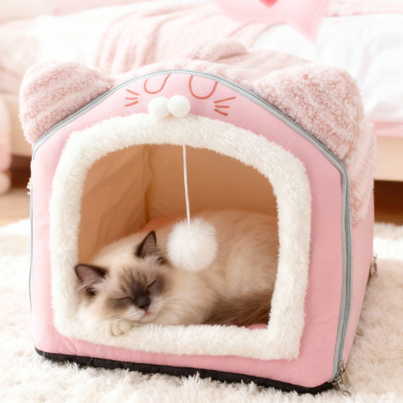 Contemporary Creative Curved Cat Ear Design Velvet Anti-Slip Dotted Fabric Handheld Cat Bed Toy Ball For Bedroom Cuvalon