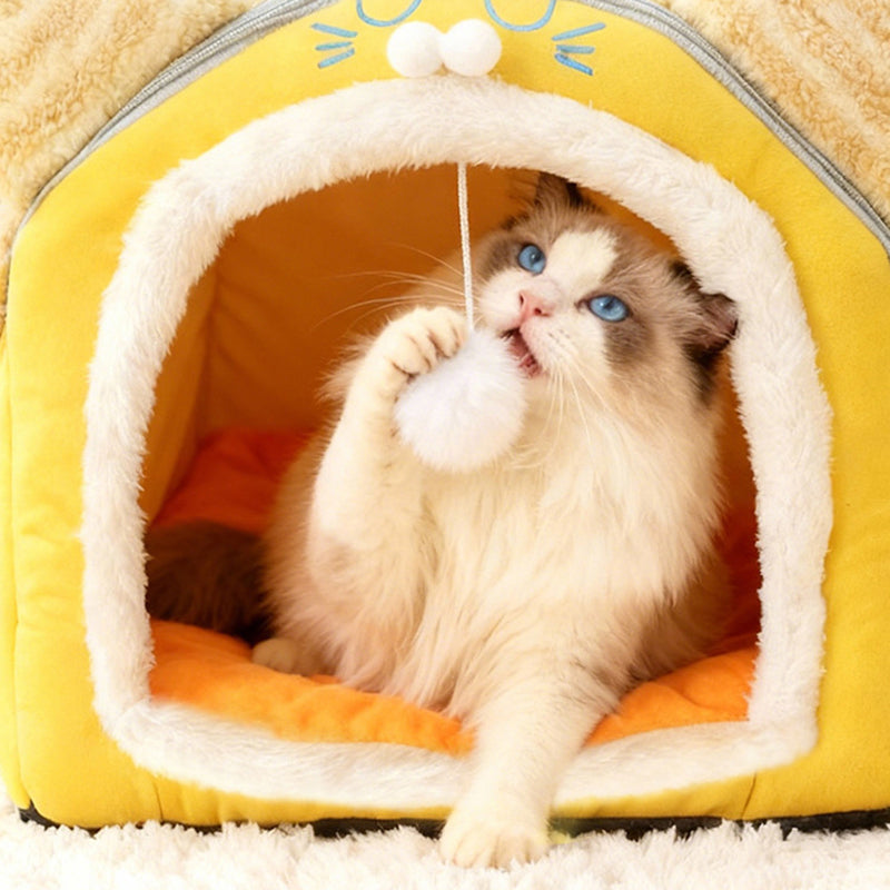 Contemporary Creative Curved Cat Ear Design Velvet Anti-Slip Dotted Fabric Handheld Cat Bed Toy Ball For Bedroom Cuvalon