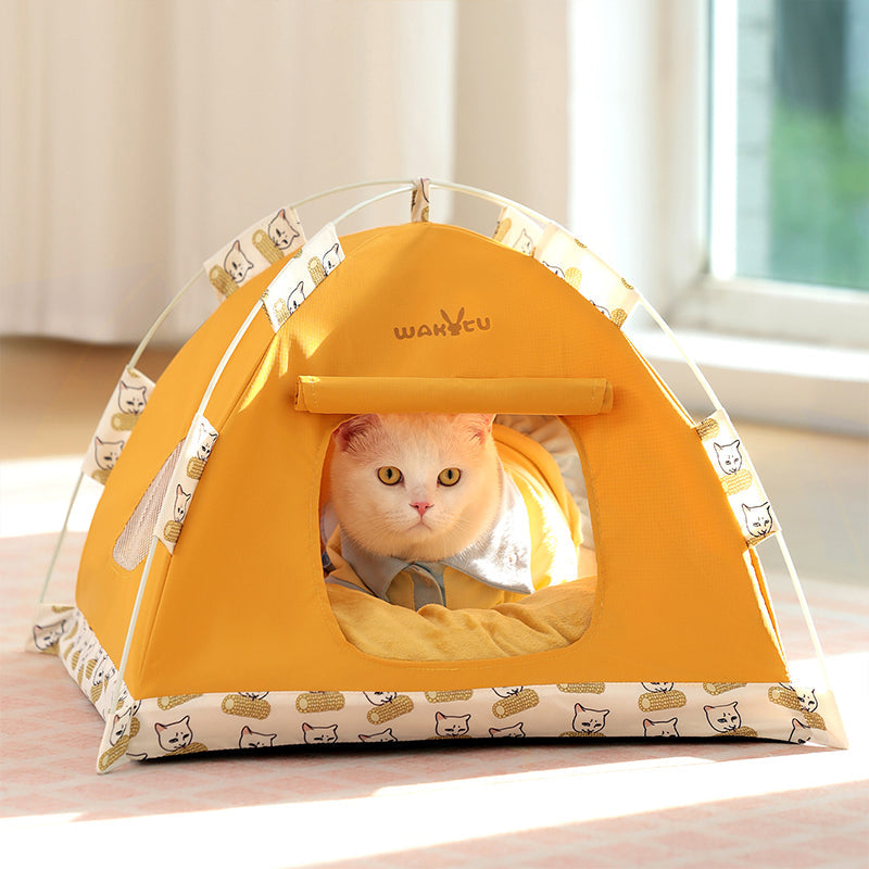 Contemporary Creative Semi-Circular Foldable Outdoor Tent Oxford Fabric Fiberglass Mesh Fabric Anti-Slip Dotted Fabric Velvet Cat Bed Dog Bed For Garden Cuvalon