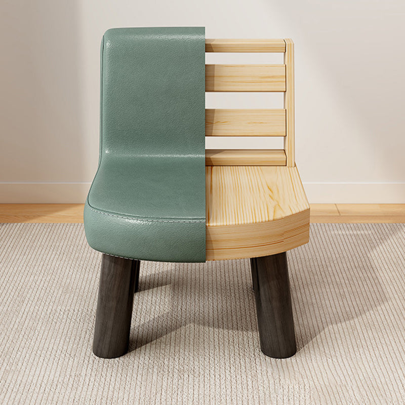 Contemporary Scandinavian Square High-Quality Faux Leather Pine Solid Wood Backrest Kids Low Stool For Living Room Cuvalon