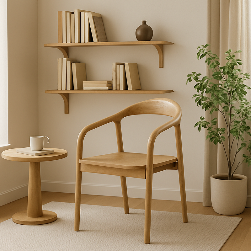 North American White Ash - Contemporary Scandinavian Solid Wood Dining Chair: Minimalist Square Profile - Backrest & Armrest Dining Chair For Dining Room Cuvalon