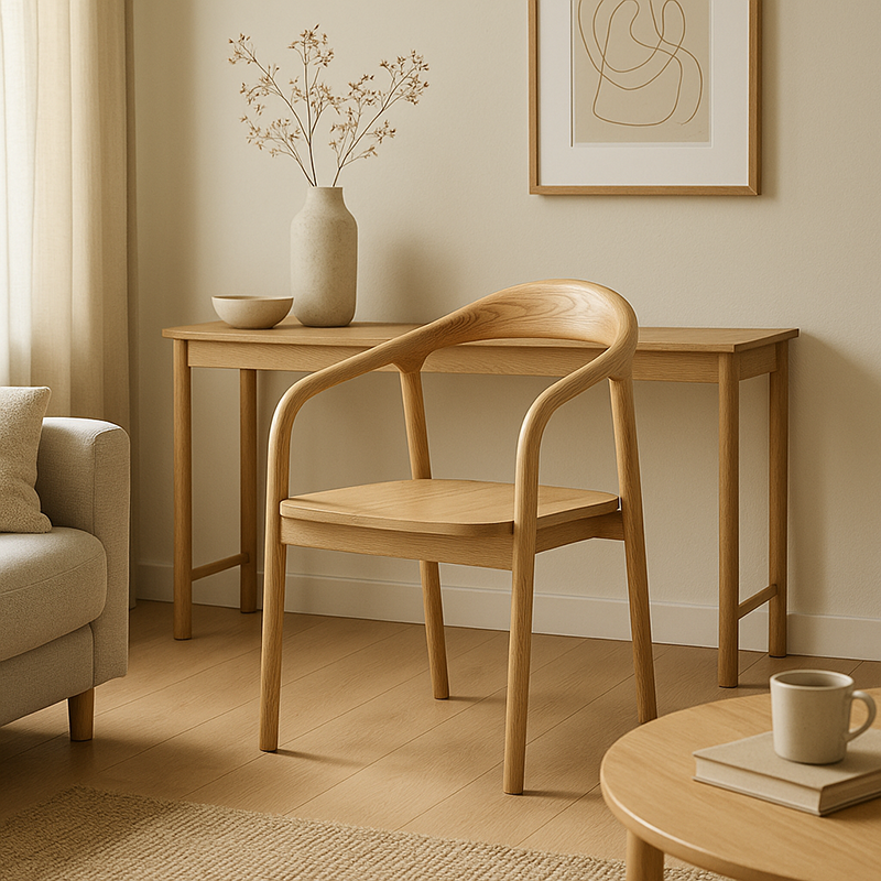 North American White Ash - Contemporary Scandinavian Solid Wood Dining Chair: Minimalist Square Profile - Backrest & Armrest Dining Chair For Dining Room Cuvalon