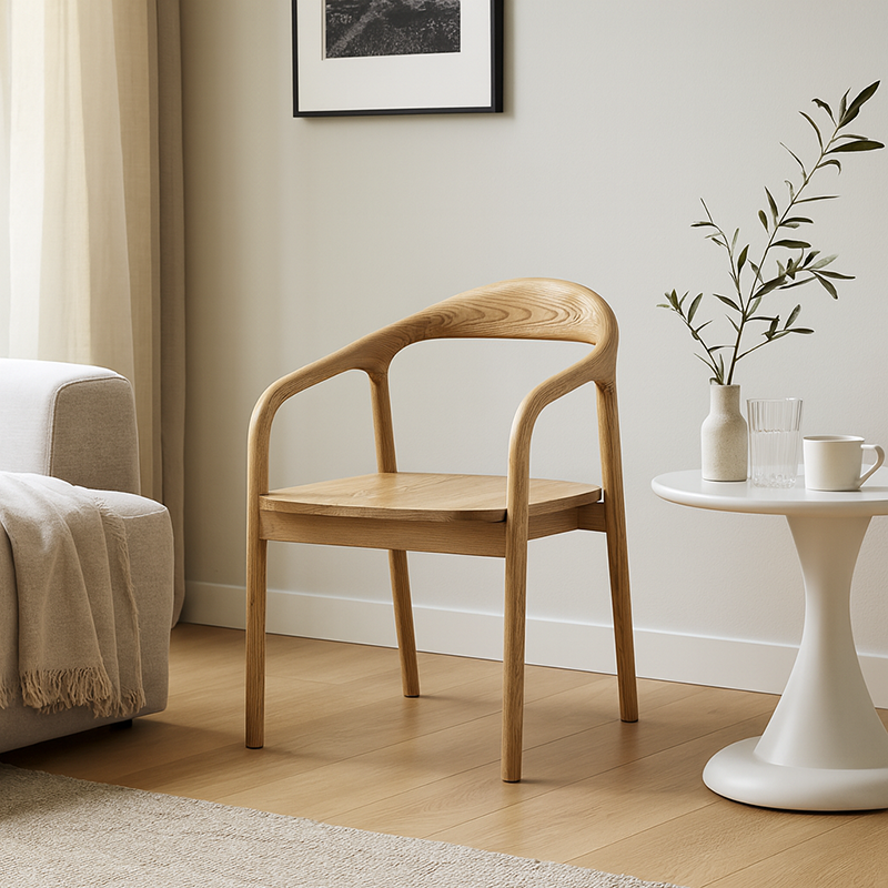 North American White Ash - Contemporary Scandinavian Solid Wood Dining Chair: Minimalist Square Profile - Backrest & Armrest Dining Chair For Dining Room Cuvalon