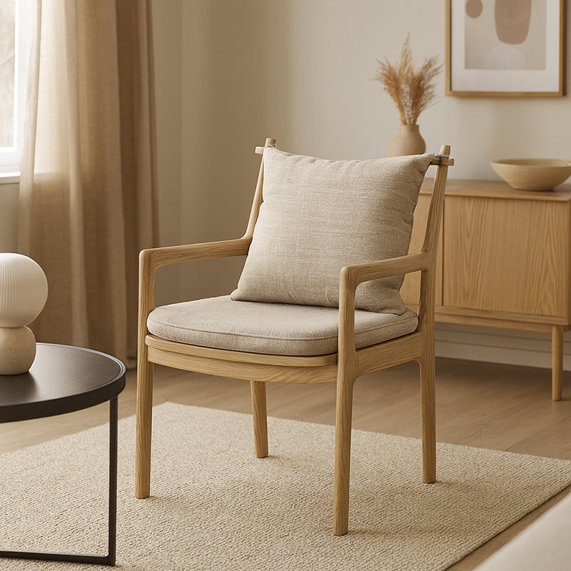 North American White Ash - Contemporary Scandinavian Solid Wood Chair: Sturdy Armrest & Backrest Dining Chair For Dining Room Cuvalon