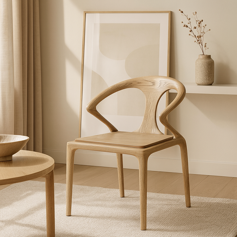 North American White Ash - Contemporary Scandinavian Solid Wood Chair: Microfiber Leather Comfort Seat Cushion - Integrated Armrest And Backrest Dining Chair For Dining Room Cuvalon