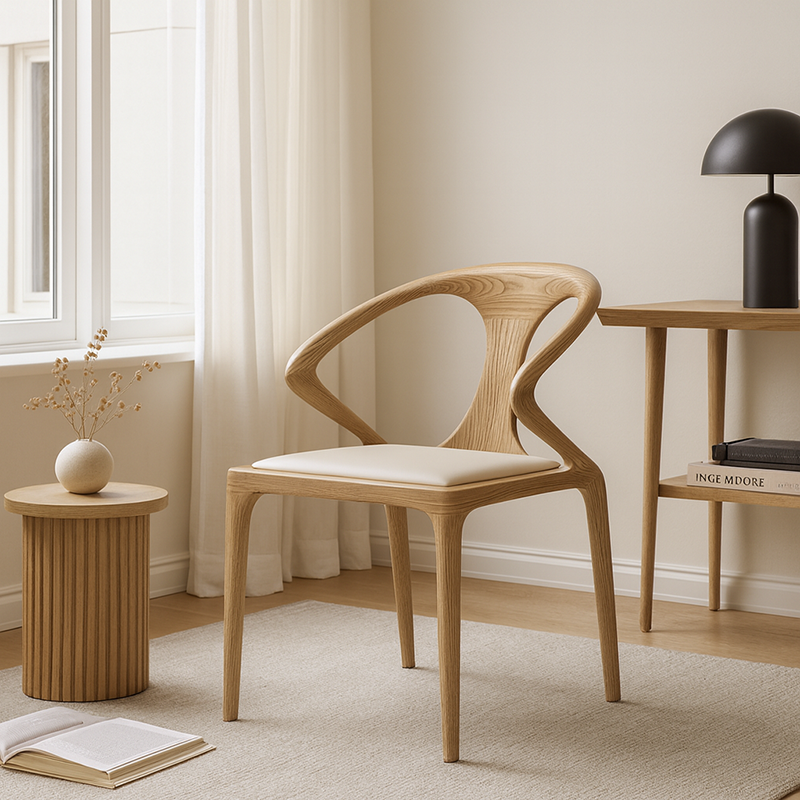 North American White Ash - Contemporary Scandinavian Solid Wood Chair: Microfiber Leather Comfort Seat Cushion - Integrated Armrest And Backrest Dining Chair For Dining Room Cuvalon