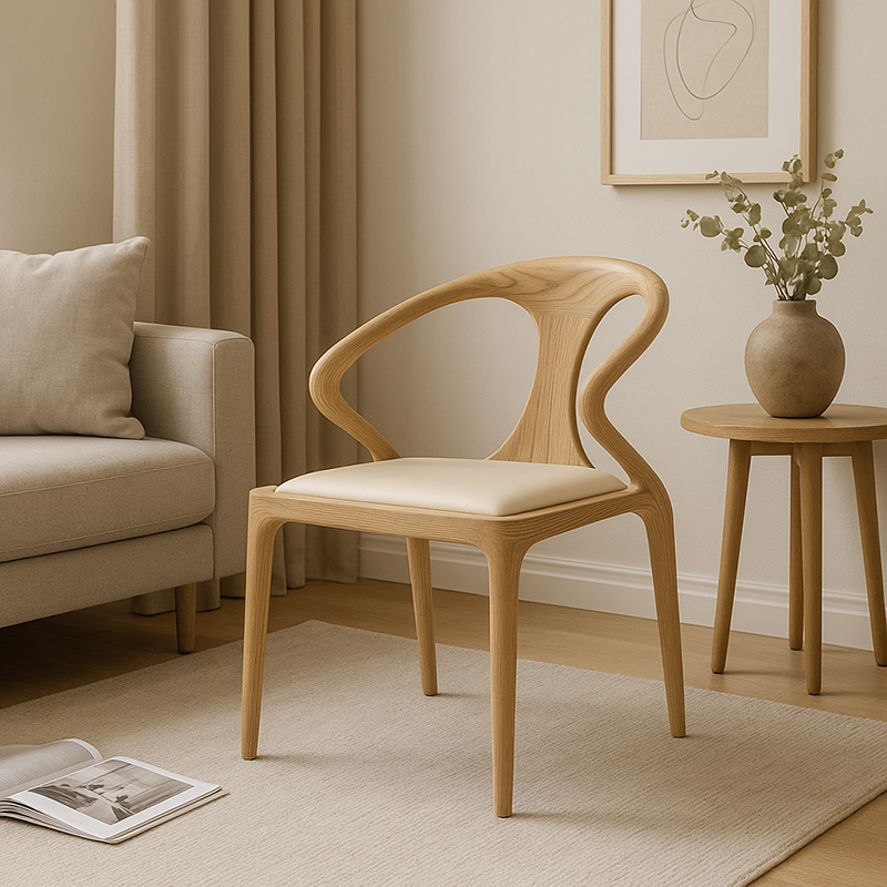 North American White Ash - Contemporary Scandinavian Solid Wood Chair: Microfiber Leather Comfort Seat Cushion - Integrated Armrest And Backrest Dining Chair For Dining Room Cuvalon