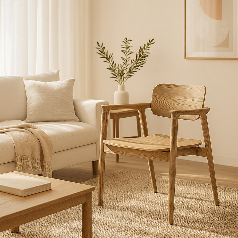 North American White Ash - Contemporary Scandinavian Solid Wood Chair: Delicate Natural Grain - Ergonomic Backrest & Armrest Dining Chair For Dining Room Cuvalon